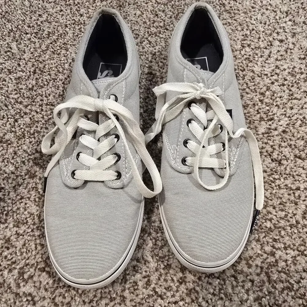Women's Vans Gray Striped Lace Up Casual Sneakers | Size 7.5